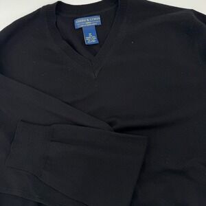Joseph & Lyman Black V-Neck Sweater Men Medium 100% Italian Merino Wool Pullover